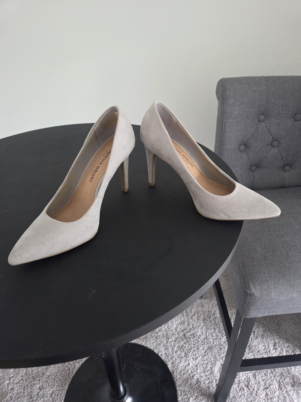 Pointed Toe Suede Pumps in Light Gray - Women's Dress Heels